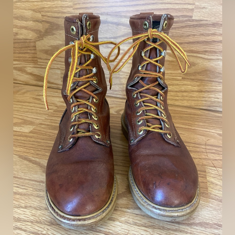 CAROLINA Brown Leather Lace up Boots Made in USA Women’s Size 8- 8.5 Read